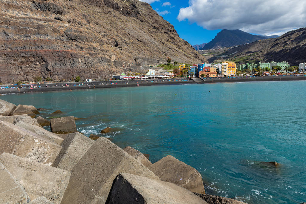 Tazacorte beach with black lava sand at La Palma Island, Canary