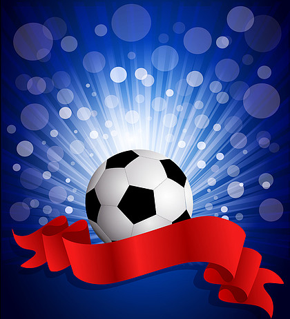 矢量足球球与红庆祝 r 蓝色背景上