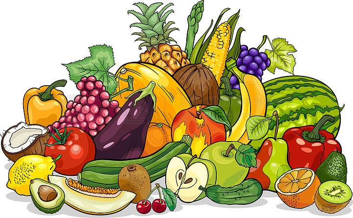 水果和蔬菜组卡通插图