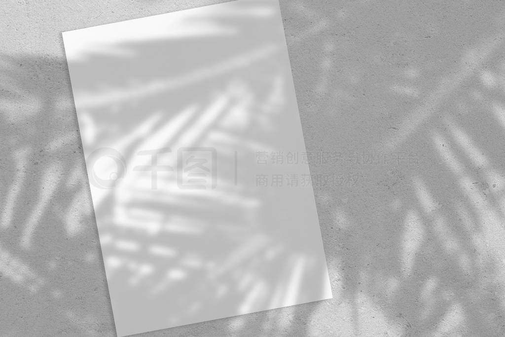 Empty white vertical rectangle poster or card mockup with palm l