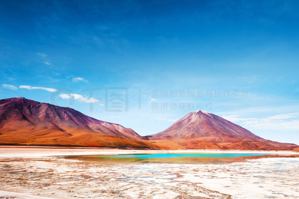 Licancabur volcano and Laguna Verde in Altiplano, Bolivia.