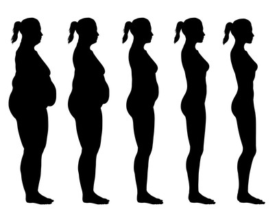 肥胖到瘦瘦的女性侧面影像边视图