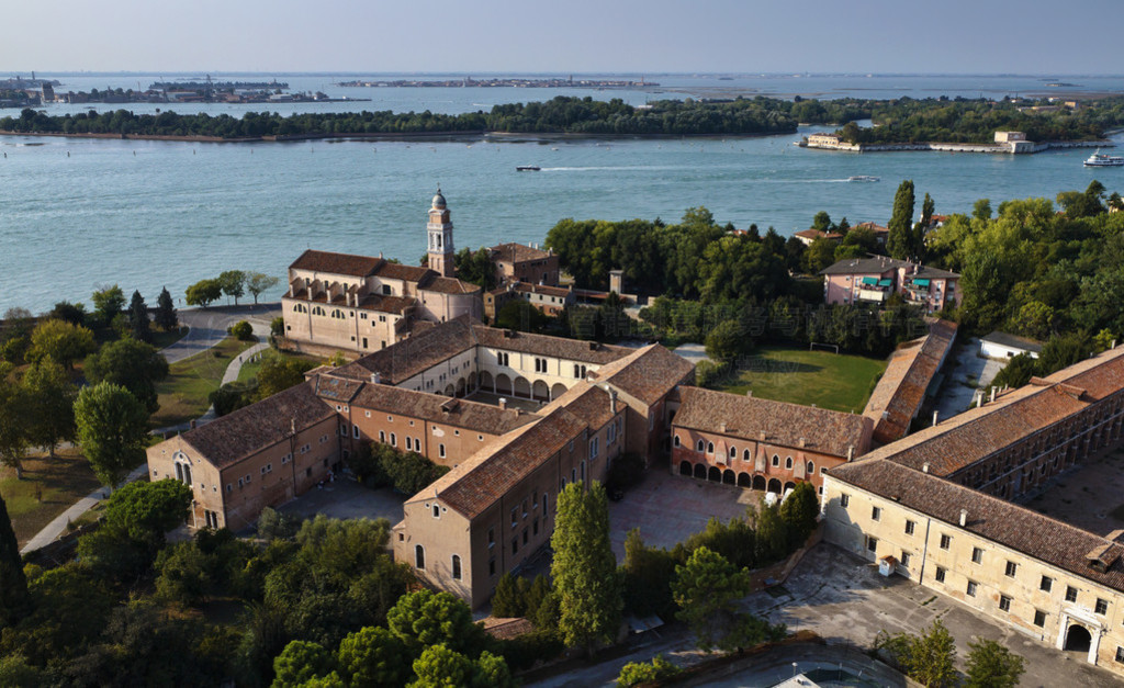 Italy, Venice, aerial view of the St. Nicol di Lido Monastery