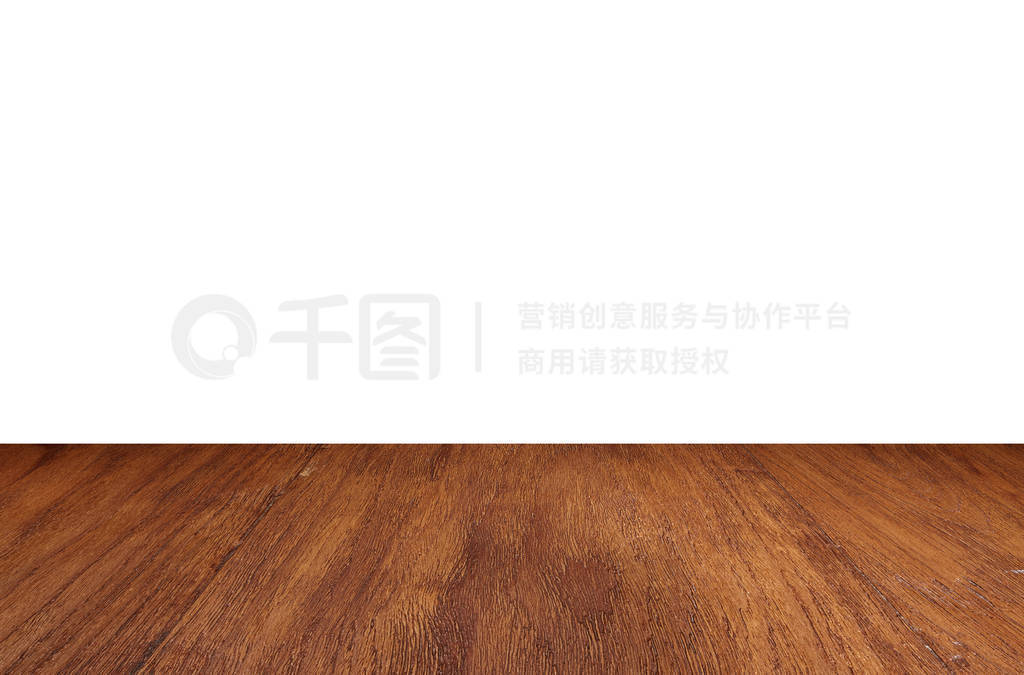 Empty wood floor perspective table top isolate on white backgrou