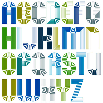 大型并行彩色条纹大写的字母,与圆 c