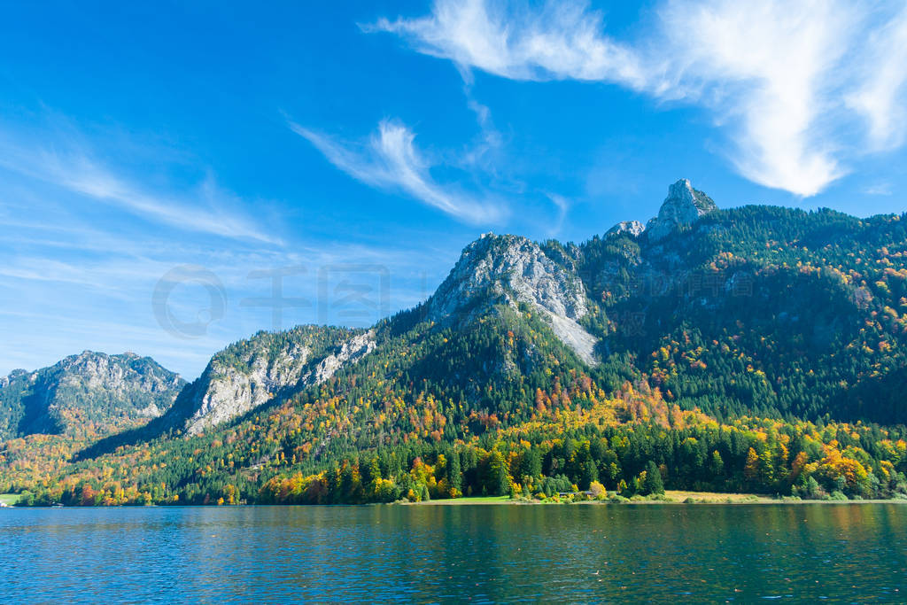 view of Alpsee Lake in Bavarian Alps near Swangau
