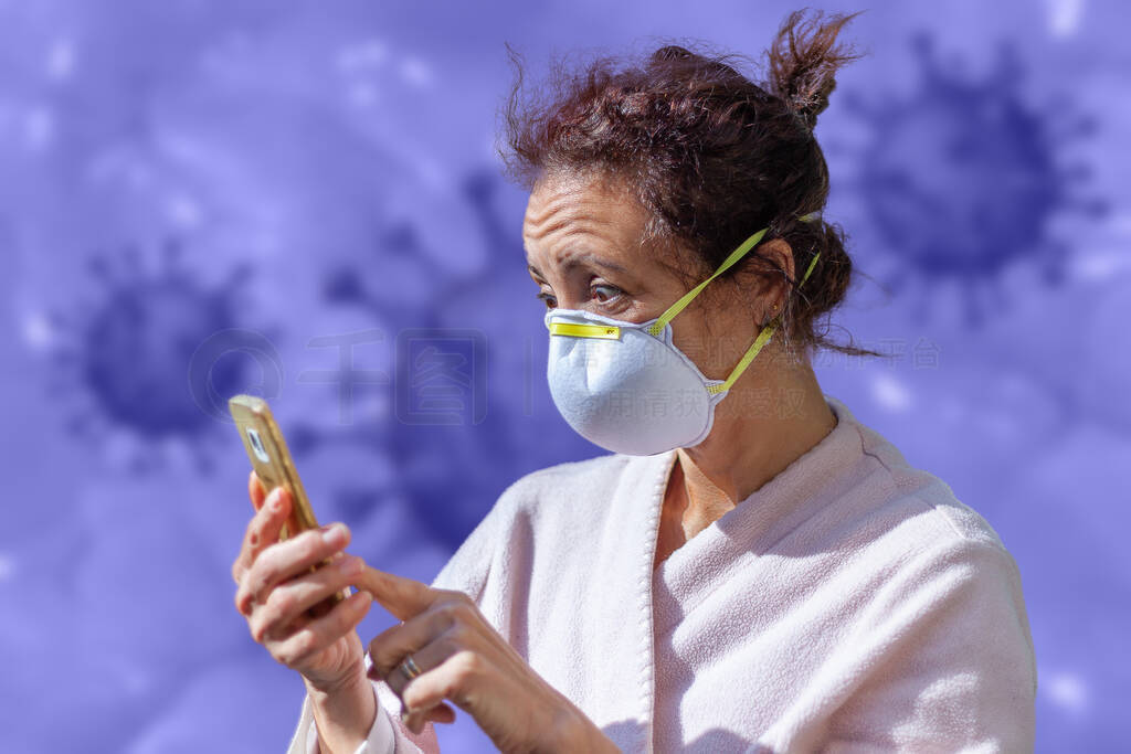 Woman with amazed expression and mask for coronavirus quarantine