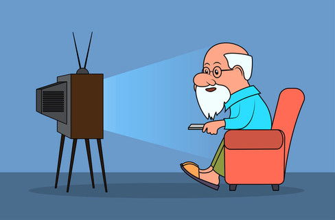 可笑的漫画,老人看电视