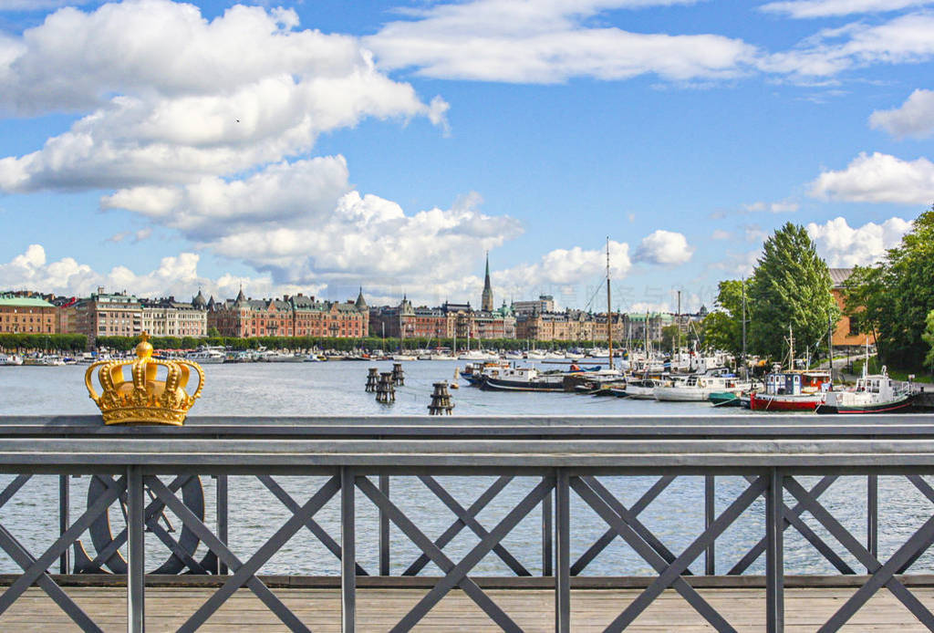 downtown Stockholm harbor with old historic facades