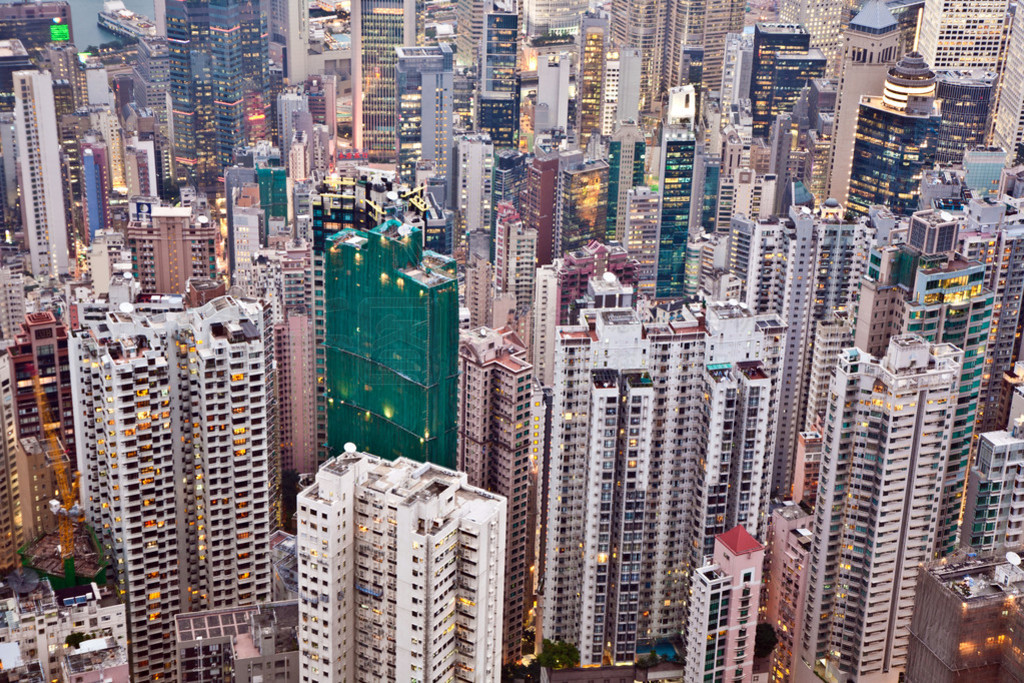 View from the peak over Victoria to Kowloon in the early evening