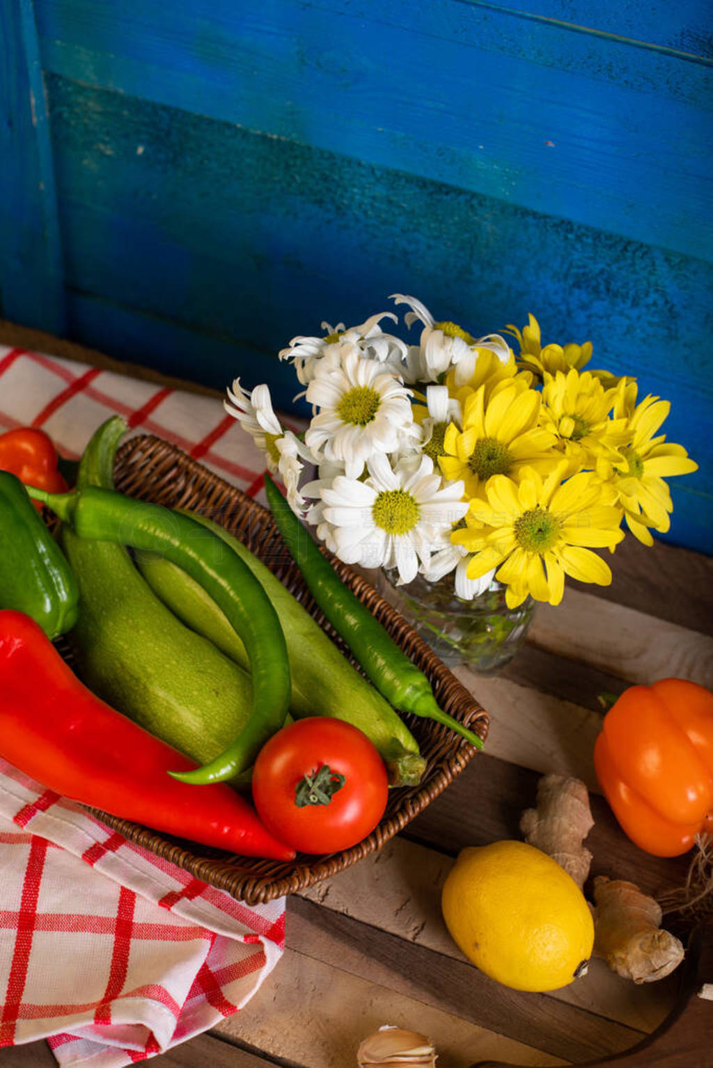 Chilies, ,zucchini, tomato and lemon