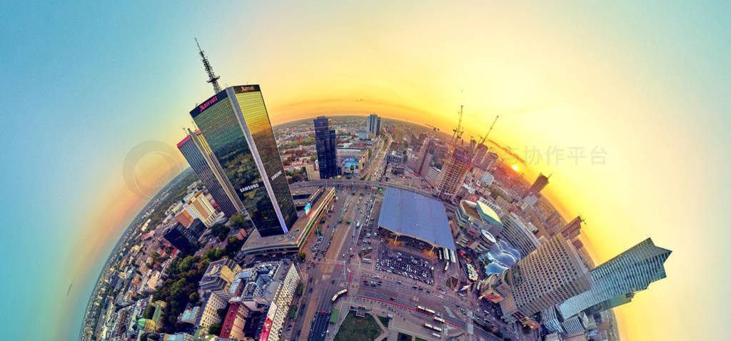 Beautiful panoramic aerial drone view at sunset -