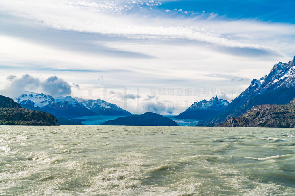 Beautiful landscape of Grey Glacier and Grey Lake at Torres del