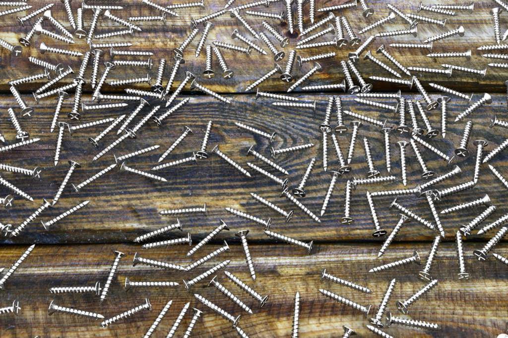 external screws on old wooden boards - nice industrial 3D illust