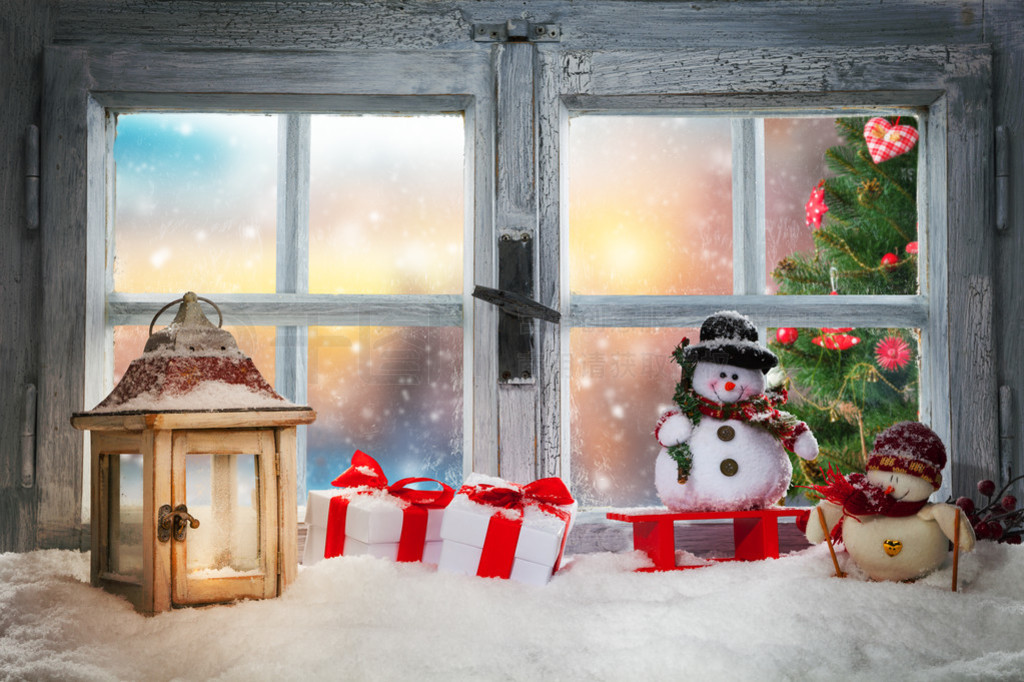 atmosfrica decoracin de alfizar de la ventana de Navidad