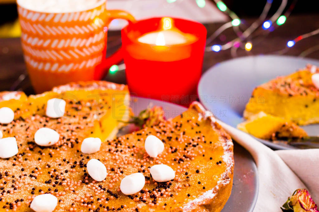Pumpkin Pie Traditional Thanksgiving Tasty Tart. Autumnal Food B