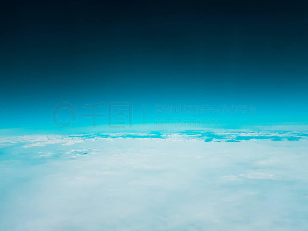 Low earth orbit above the horizon turquoise green space