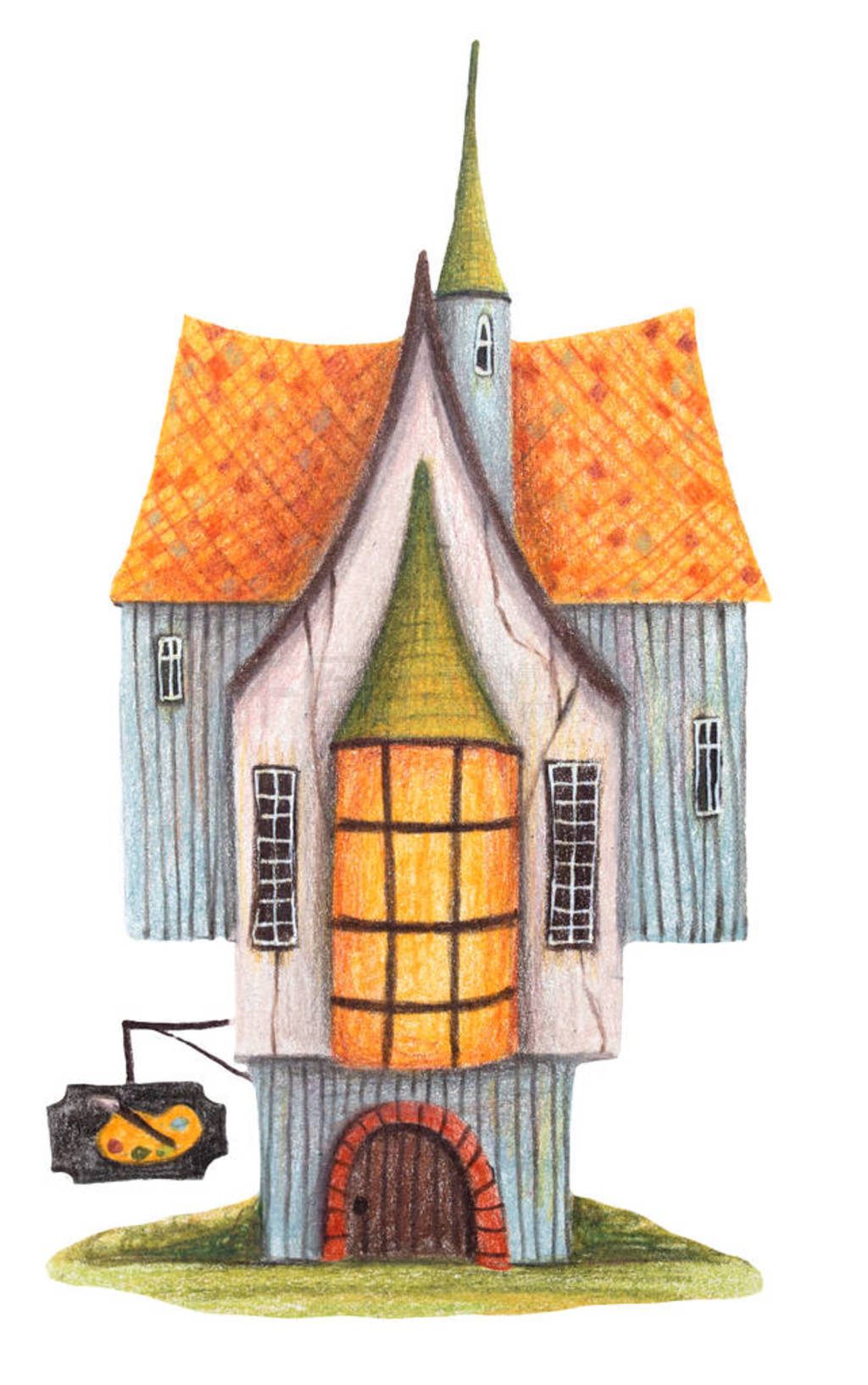 Colored pencils drawing house -