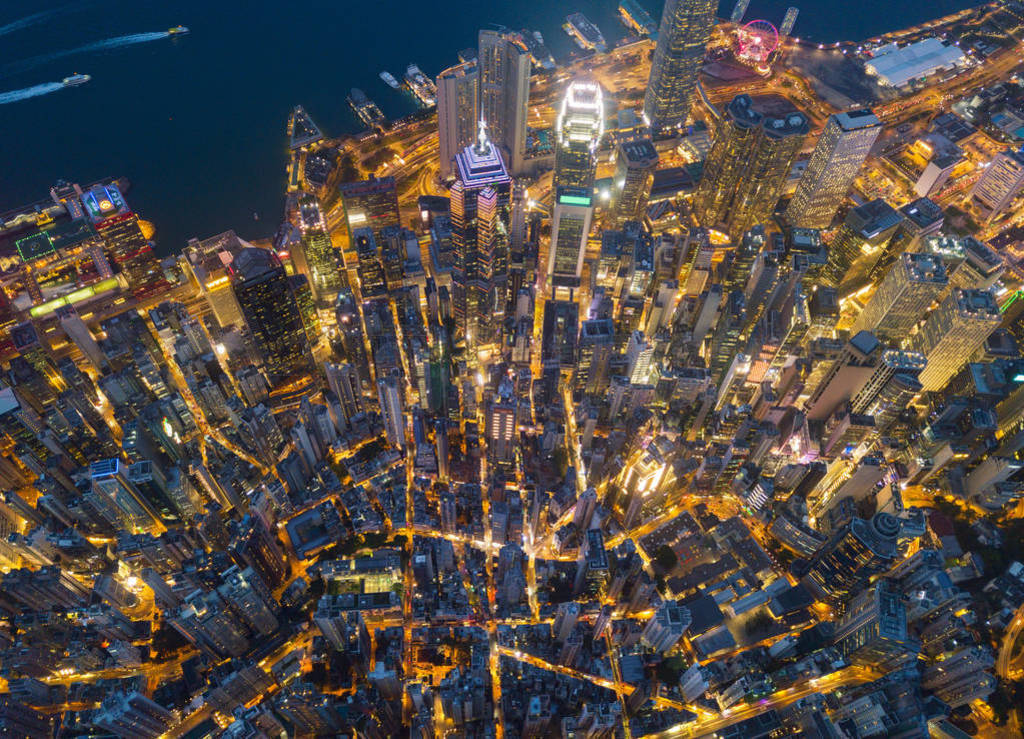 Aerial view of Hong Kong Downtown, Republic of China. Financial