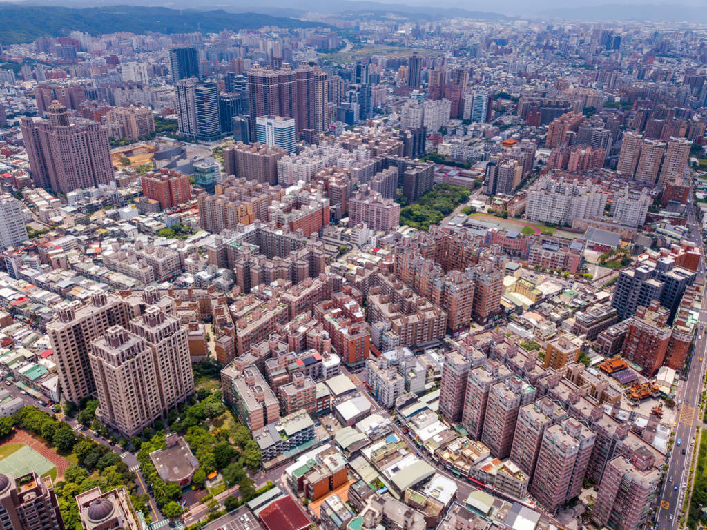 Aerial view of Taoyuan Downtown, Taiwan. Financial district and