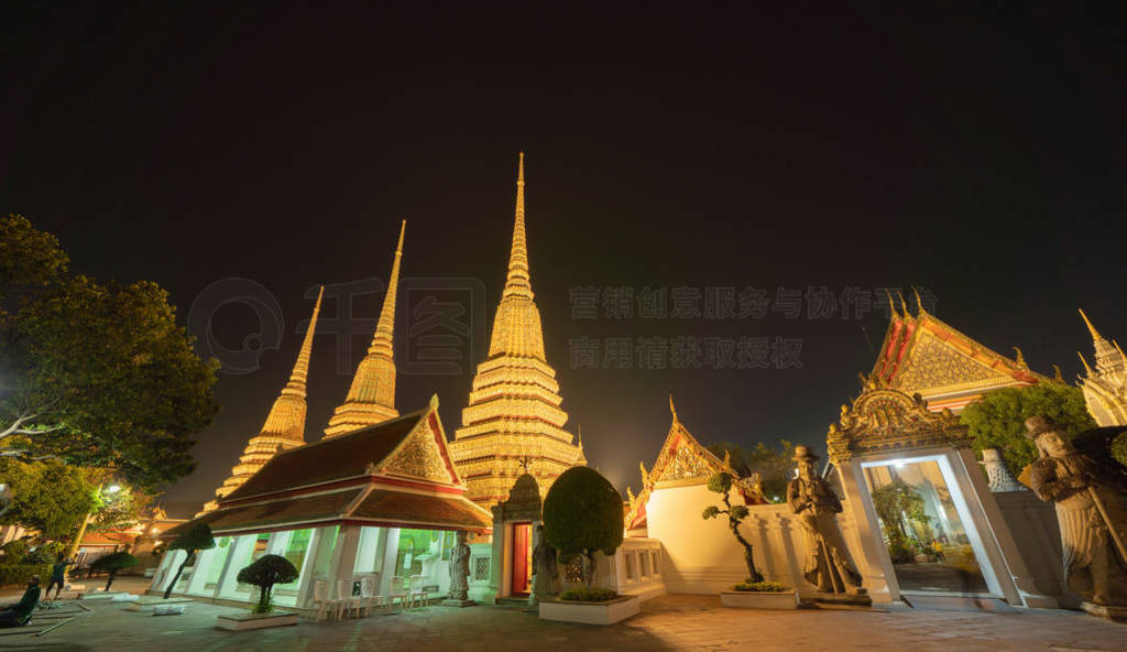 Wat Phra Chetuphon or Wat Pho, a Buddhist temple illuminated at