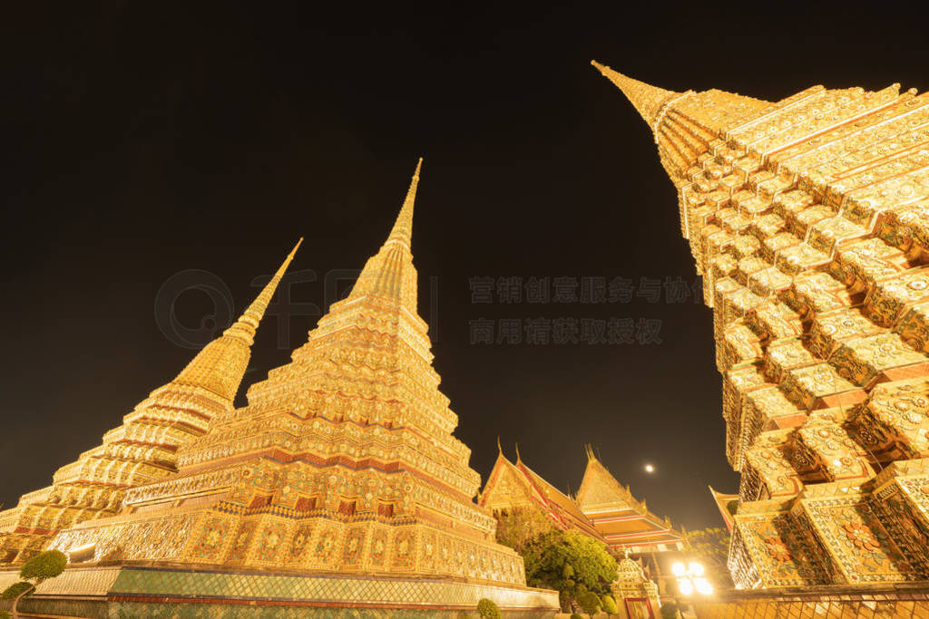 Wat Phra Chetuphon or Wat Pho, a Buddhist temple illuminated at