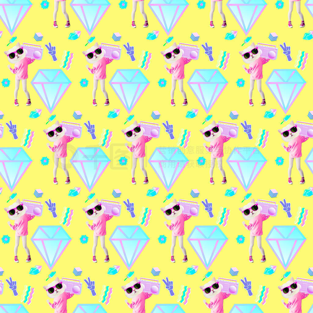 Seamless minimal pattern.Fashion Candy Dj Kitty background. Use