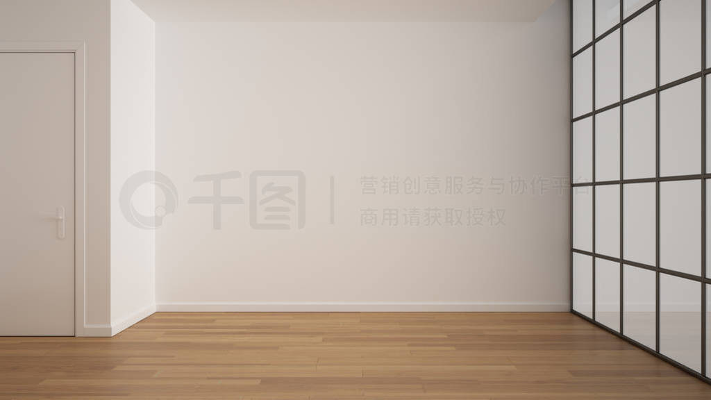 Empty room interior design, open space with white walls and parq