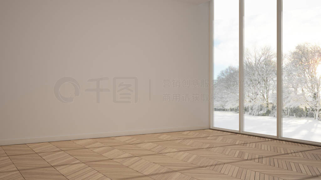 Empty room interior design, open space with white walls and parq