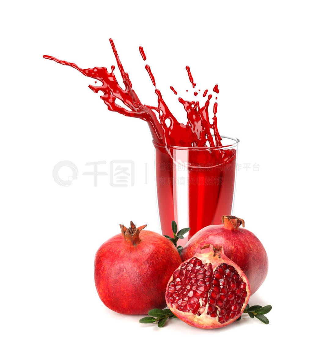 pomegranate juice splash isolated on a white background. Glass o