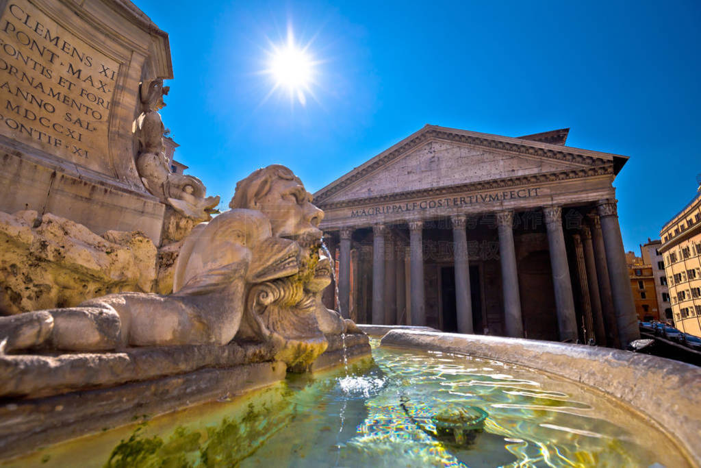 Patheon square and fountain ancient landmark in eternal city of