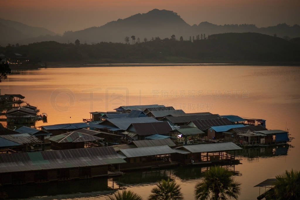 floating home in sangklaburi lake western terri of kanchanaburi