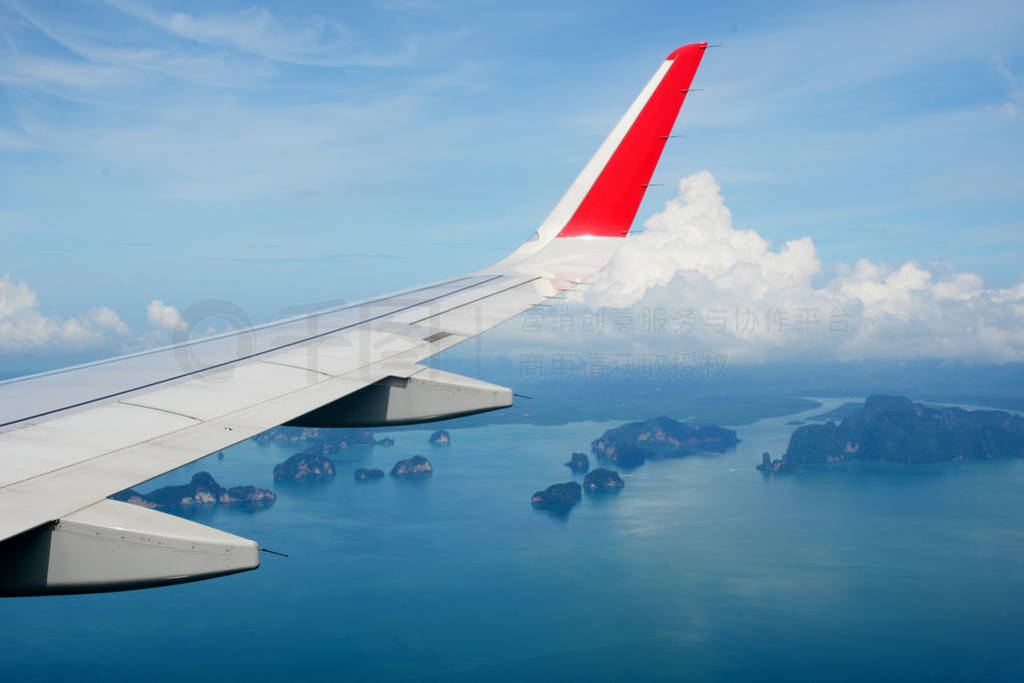 Tropical group of islands in Thailand as seen on window through