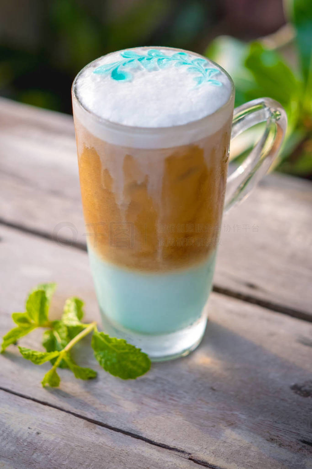 Ice coffee mint in glass with mint leaves