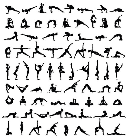 72妇女的轮廓瑜伽姿势的集合