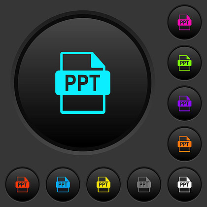  i>ppt /i>文件格式深色按鈕與生動的顏色圖標深灰色背景