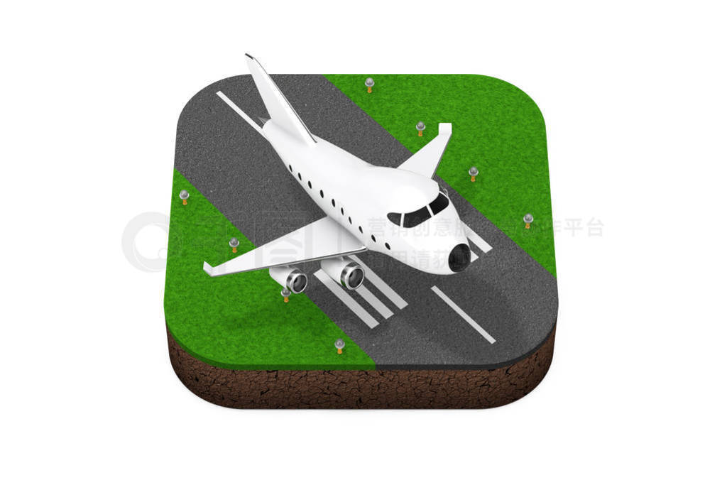 Cartoon Toy Jet Airplane Takeoff from Runway Isometric Icon. 3d
