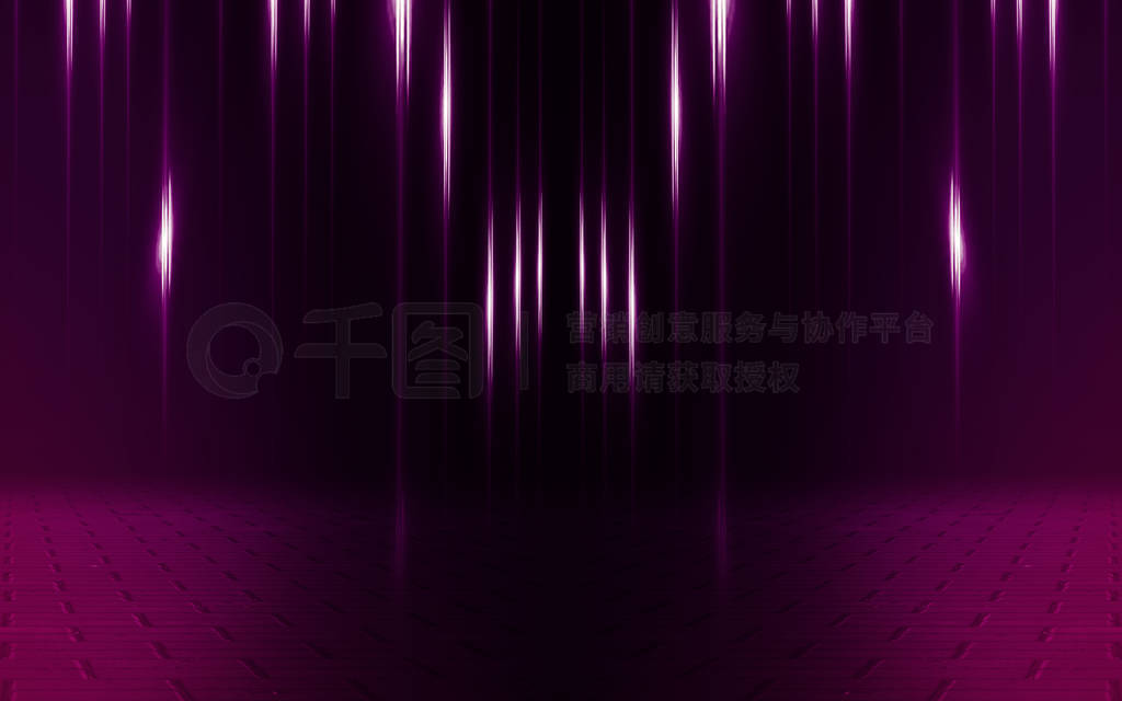 Empty background scene. Dark street, reflection of pink neon lig