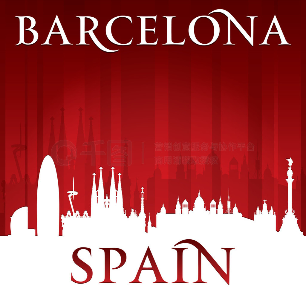 Barcelona Spanien city skyline silhuett r?d bakgrund