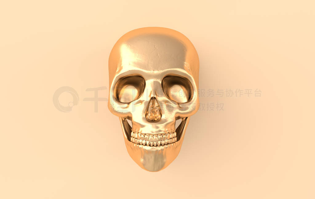 Human scull 3d rendering. Golden death's-head