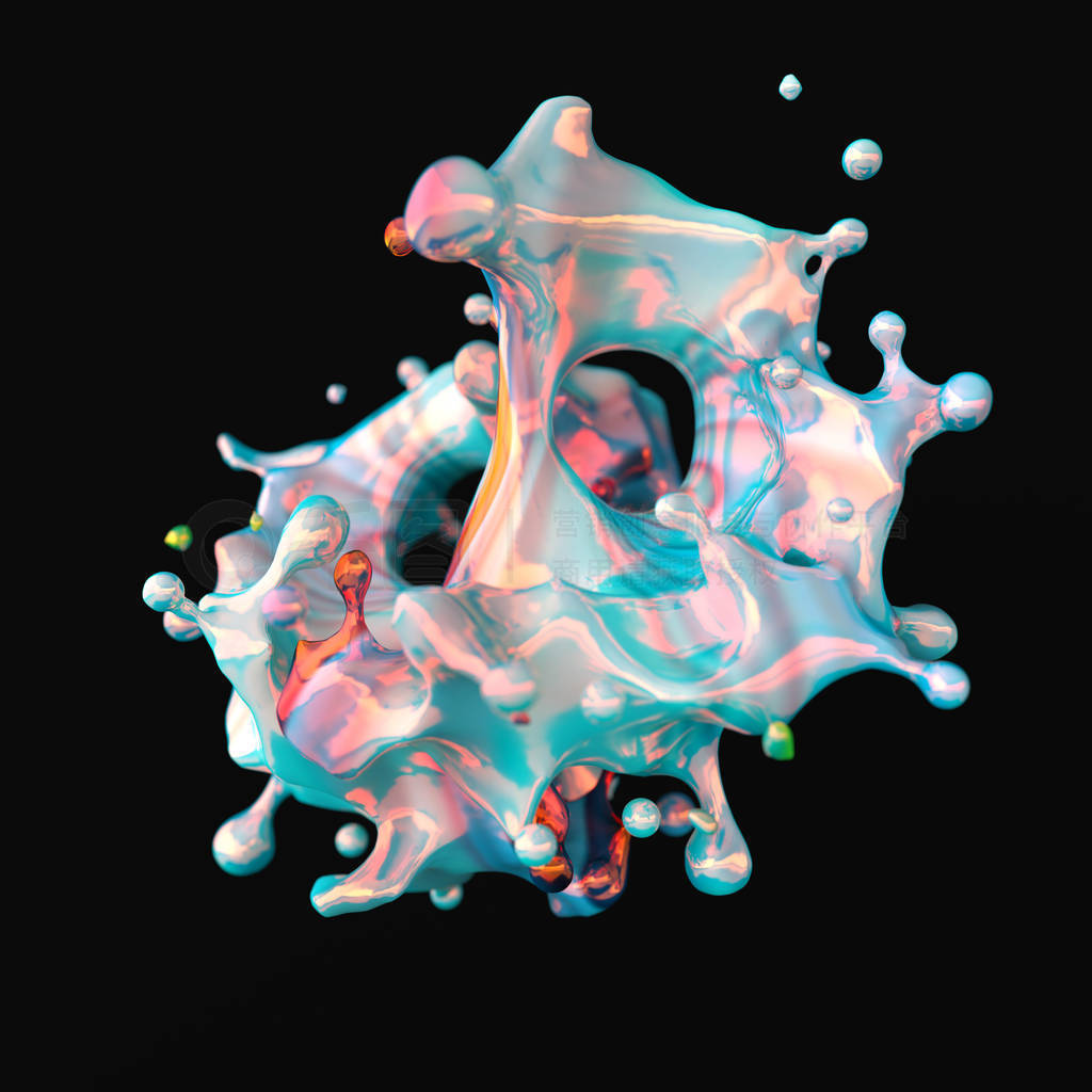 A splash of iridescent paint, colorful liquid 3d rendering.