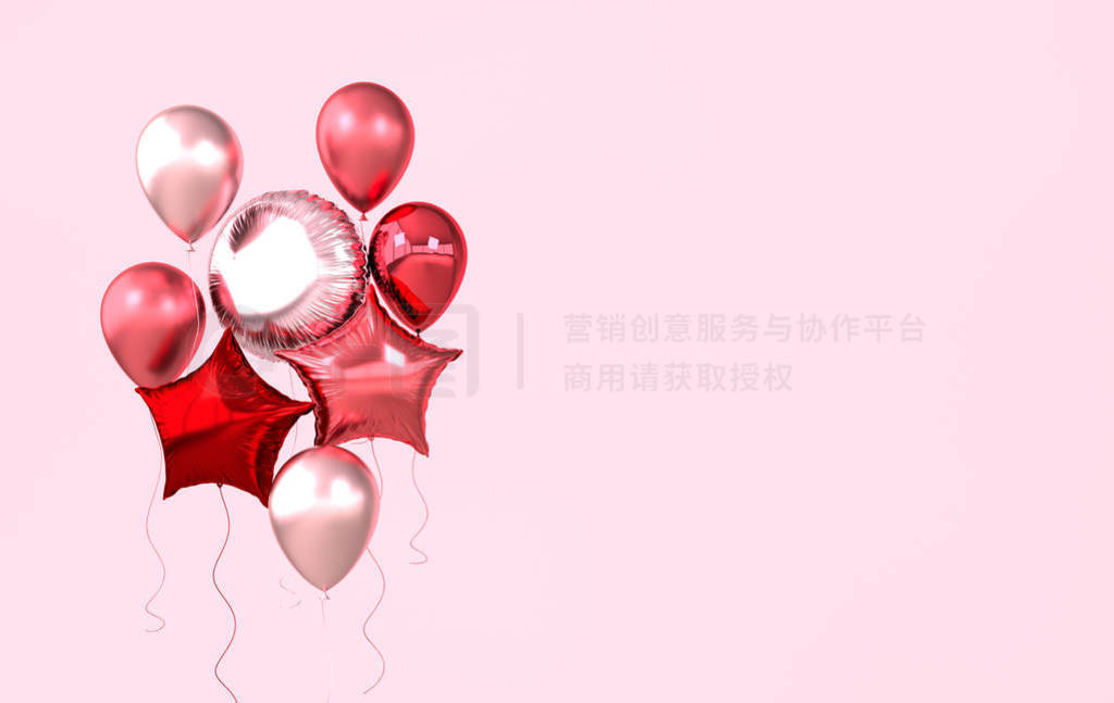 Colorful and golden foil balloons isolated on pink background.