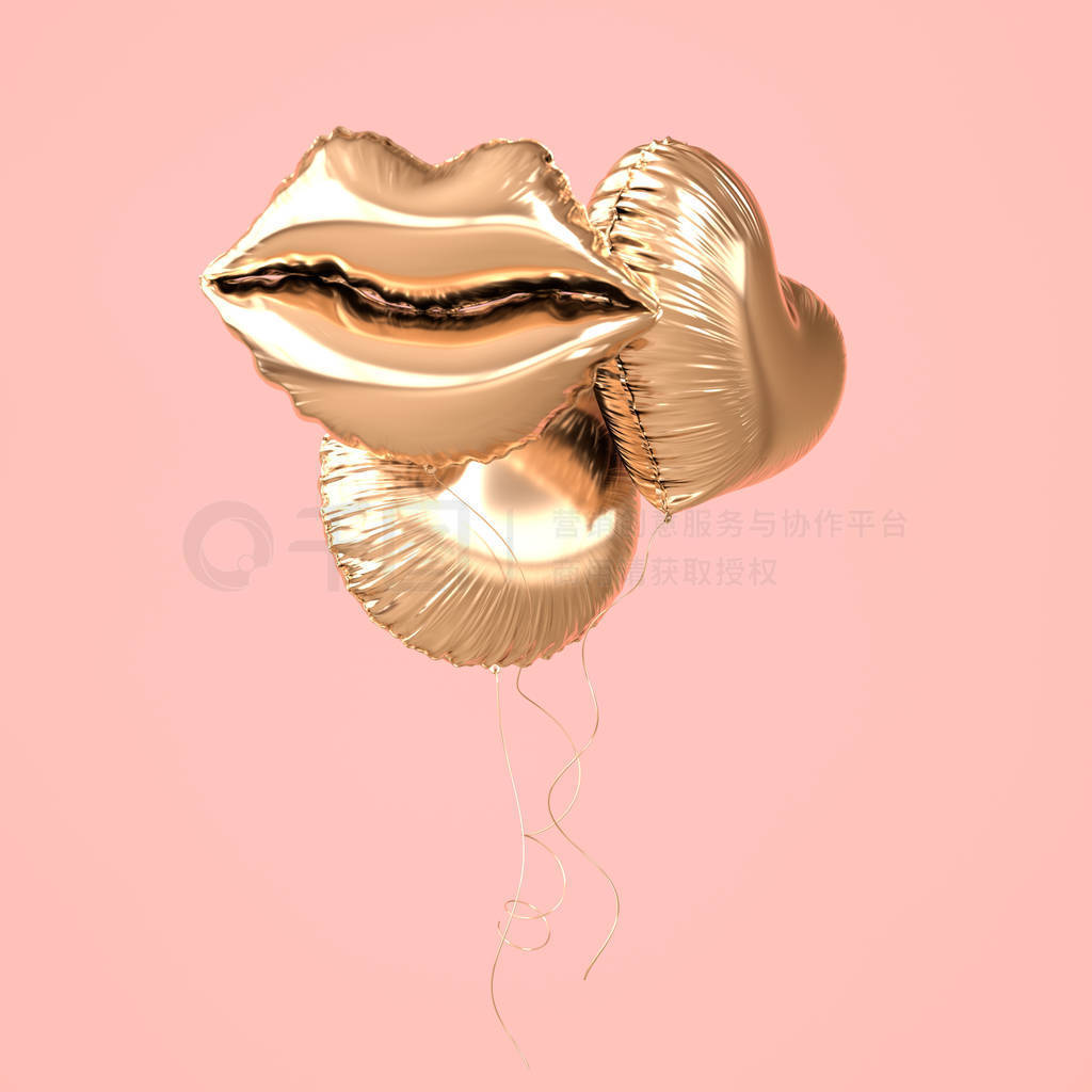 Golden foil balloons isolated on pink background. 3d render