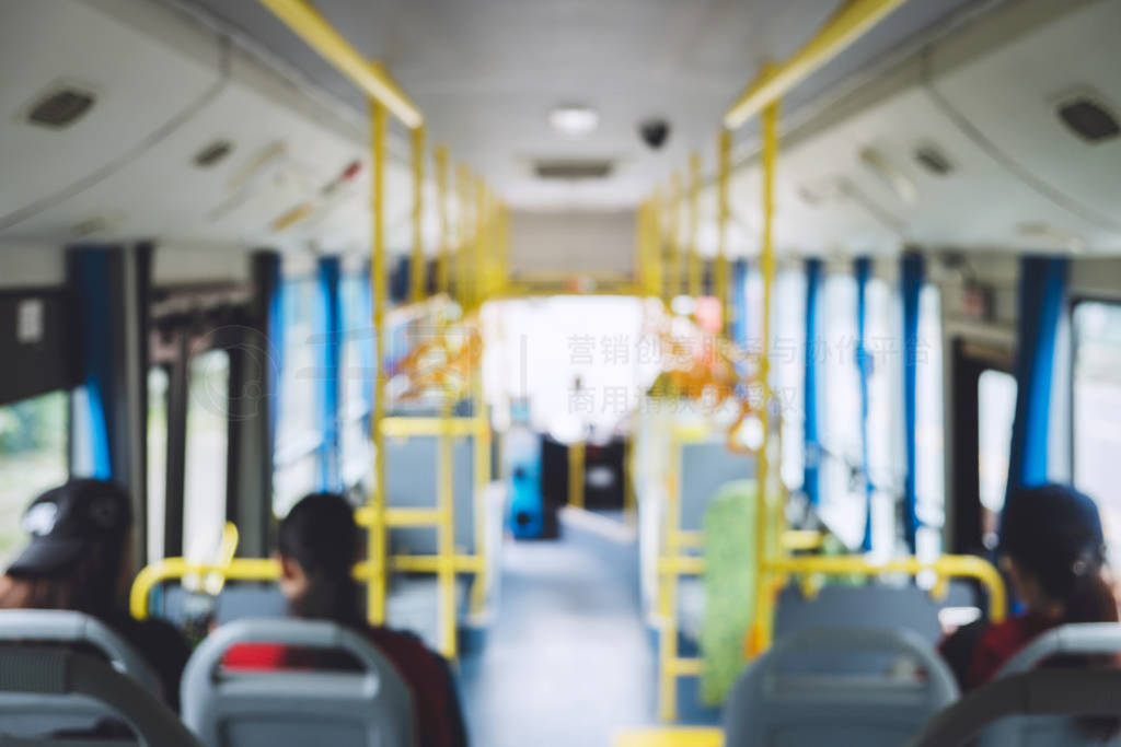 Blur image of interior in city bus, transport, tourism and road