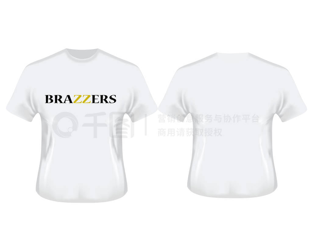 s white t-shirt with short sleeve in front and back views. Vecto