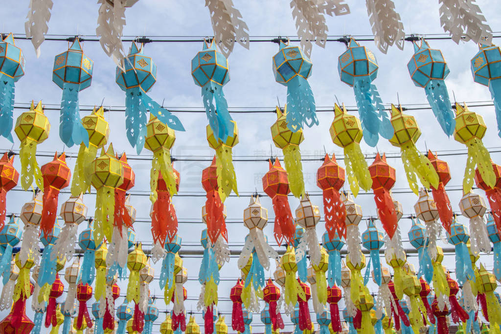 colorful hanging lanterns lighting in loy krathong festival