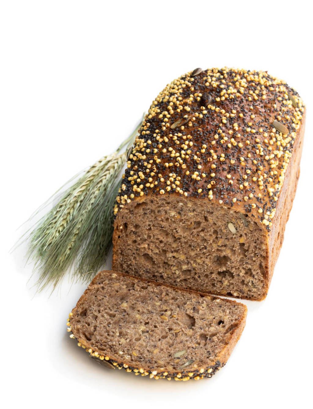 Homemade wholemeal rye bread with chia seed and millet groats is