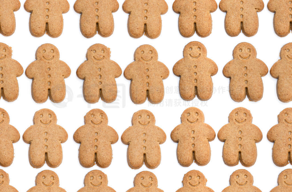 Seamless Endless pattern of baked gingerbread man cookies isolat