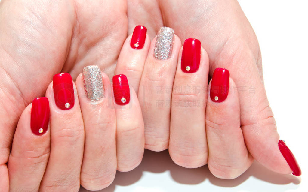 s nails with beautiful red manicure fashion design with gems iso