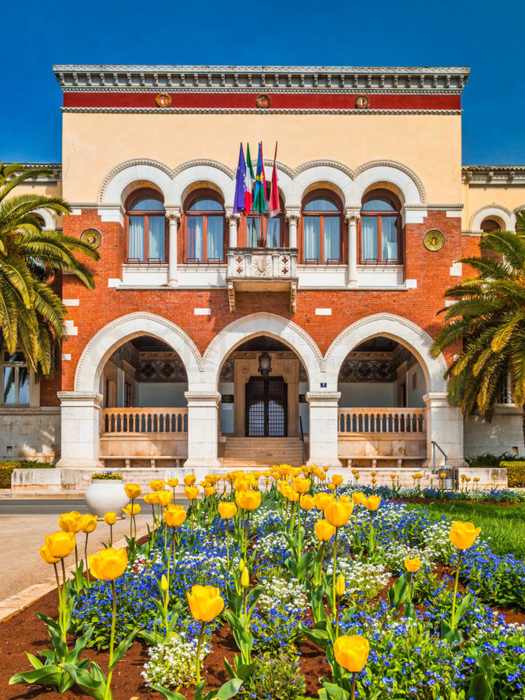 Architecture of buildings in the center of Porec town, Croatia,